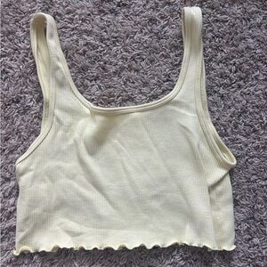 American Eagle Outfitters Cream Fitted Crop Tank Top